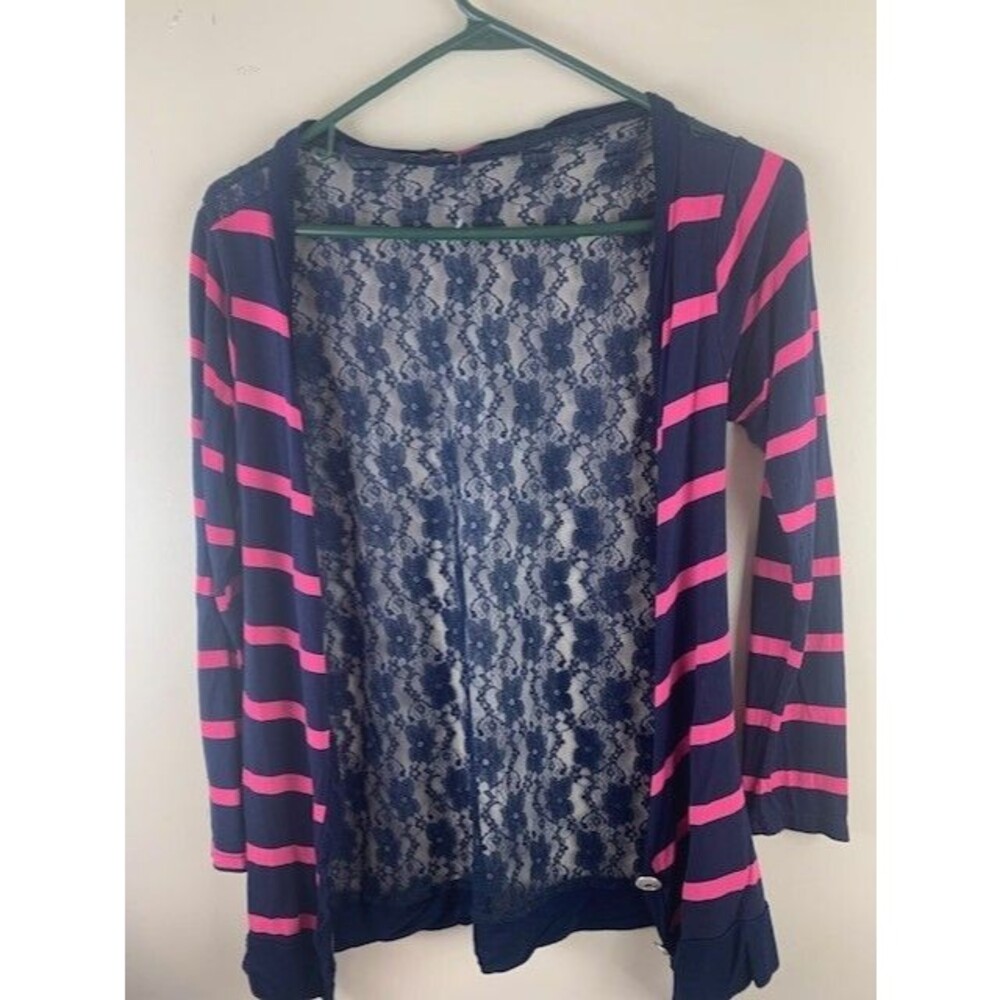 Annabelle Size M Juniors Knit Top Sweater Button Front Lace See Through Back